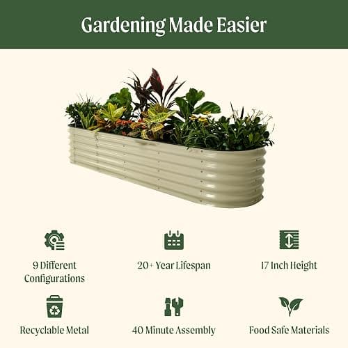 Vego garden Raised Garden Bed Kits, 17" Tall 9 in 1 8ft X 2ft Metal Raised Planter Bed for Vegetables Flowers Ground Planter Box-Modern Gray thumbnail 2