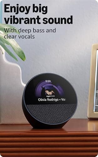 Amazon Echo Spot (newest model), Great for nightstands, offices and kitchens, Smart alarm clock with Alexa+ Early Access, Black thumbnail 4