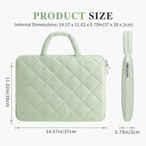 RAINYEAR Puffy Laptop Sleeve Case, 14-15 Inch Protective Padded Waterproof Lightweight Laptop Bag Briefcase for 14-15 Inch MacBook Computer Chromebook Notebook, Green thumbnail 4