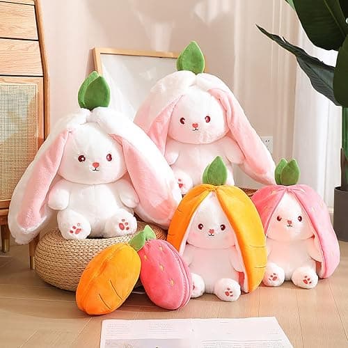 Mukorolee Bunny Plush Doll Toy Pillow, Reversible Carrot Strawberry Bunny Stuffed Animal with Zipper, Cute Rabbit Decoration for Kids & Adult Birthday Party Gift (1pcs 7" Strawberry) thumbnail 7