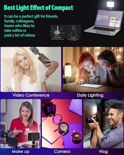 60 LED Portable Selfie Light Video Conference Lighting with Clip & Camera Tripod Adapter Rechargeable 2000mAh CRI 97+, 3 Light Modes for Phone iPhone Webcam Laptop Photo Makeup thumbnail 7