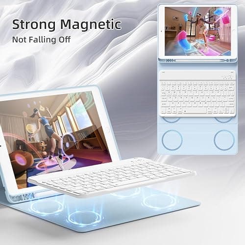 KVTVOU Case With Keyboard for iPad 9th / 8th / 7th Generation 2021/2020/2019 10.2 Inch, Soft TPU Case with Pencil Holder, Magnetic Detachable Bluetooth English Keyboard for iPad 9/8/7, White Ice thumbnail 3