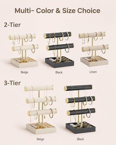 Lolalet 2-Tier Bracelet Holder Organizer, PU Jewelry Display Stand -Beige | Easy-Clean Jewelry Holders with Storage Tray for Ring, Space-Saving Watch Rack for Vendors, Room Decor, Gift for Girls Women thumbnail 6