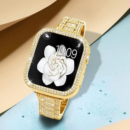 Mosonio Bling Bands for Apple Watch Women and 2P Case,Metal Band for iwatch | Size Options-Fits for Apple Watch Series 11/10/9/8/7/SE/6/5/4/3/2/1/Ultra- 38mm 40mm 41mm 42mm 44mm 45mm 46mm 49mm thumbnail 2