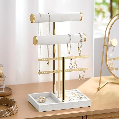 Josmimic Bracelet Holder Jewelry Organizer Display - 3 Tier T Bar Velvet Stand, Black Jewelry Storage for Bracelet, Necklaces, Earrings, Rings, Watches thumbnail 7
