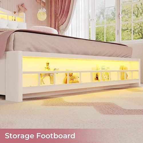 BTHFST Full Bed Frame with Storage Headboard & 4 Drawers, Girl Upholstered Storage Bed with LED Lights & Charging Station, No Box Spring Needed, Easy Assembly, Beige thumbnail 8