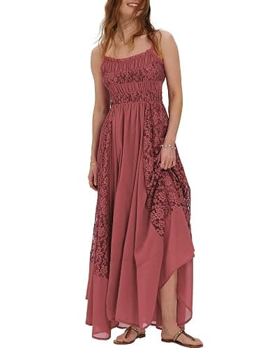 Gacaky Summer Dress for Women Casual Lace Floral Embroidered Bohemian Maxi Dress Flowy A Line Beach Long Dresses thumbnail 8