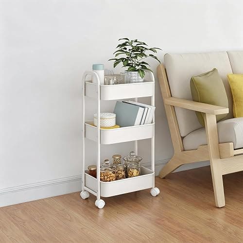 Goxeon 3-Tier Rolling Utility Cart with Caster Wheels,Easy Assembly, for Kitchen, Bathroom (White) thumbnail 2