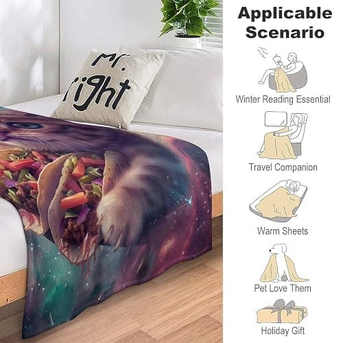 Funny Cat Print Blanket Taco Cute Kitty Animal Galaxy Throw Blankets Gifts for Couch Sofa Stuff Decor Soft Cozy Plush Flannel Bedding for Lover Men Women 40"x50" thumbnail 8