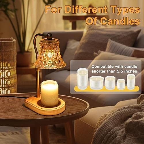 Amber Candle Warmer Lamp with Timer, 2/4/8H Adjustable Height, Dimmable for All Scented Jar Candle Sizes, 2 Bulbs thumbnail 7