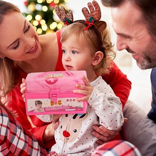 Doctor Kit for Toddlers 3-5 Dress Up for 2+ Year Olds Girls Pretend Veterinarian Toddler Doctor Play Set with Stethoscope Pink Costume Dog Toy Christmas Birthday Gifts for 2 3 4 5 6 Year Old Girls thumbnail 2