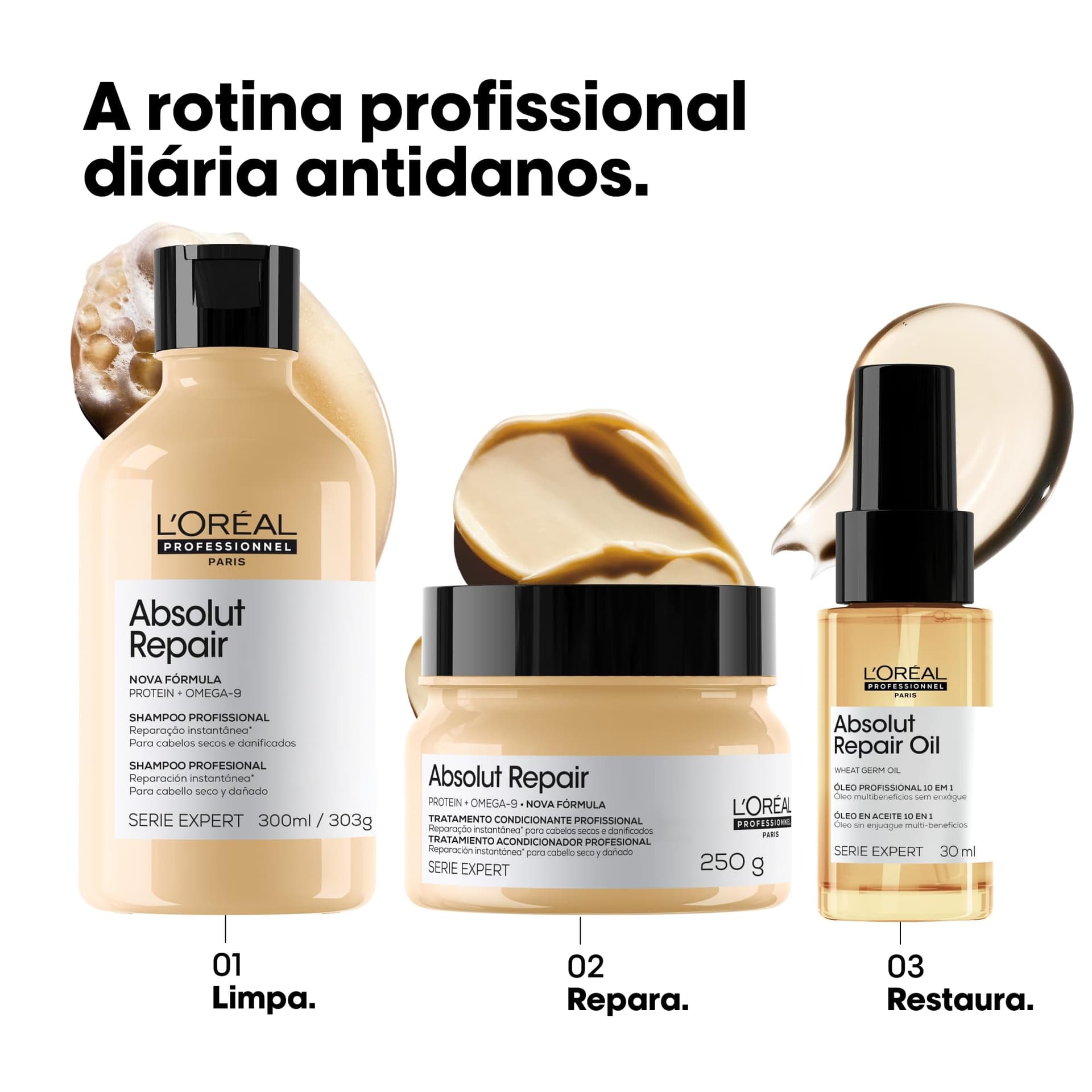 L'Oréal Professionnel Óleo 10 em 1 Absolut Repair | Multi-benefícios para cabelos secos e danificados | Repara e Promove Brilho | Com Gold Quinoa e Proteínas thumbnail 4