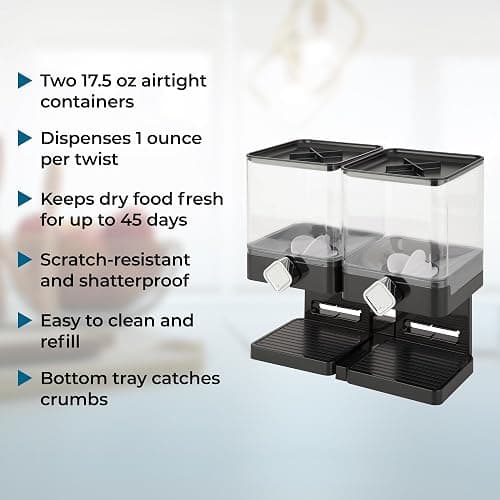 Honey-Can-Do Zevro Compact Dry Food Dispenser, Dual Control, Black/Chrome thumbnail 5