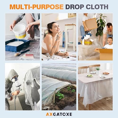 12 x 9 Ft Plastic Drop Cloths (10-Pack) - Disposable Painter's Sheeting & Tarps for Painting, Waterproof Furniture/Couch/Floor Protection thumbnail 7