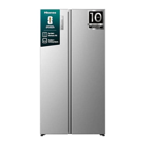 Hisense RS3P538NAIE Kühl-Gefrierkombination/Side by Side/Freistehend/ 527 L/EEK: E/ 39 dB/Perfekt Kitchen Fit/Boden-Kühlsystem/Meta-Tech Cooling/Total No Frost/ (BxHxT): 91,1×178,6×60 cm/Grau - Image 1