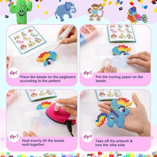 Meland Fuse Beads Kit - 11,000 pcs 36 Color Beads for Craft for Girls Age 5-12 Year Old,5MM Melty Beads Set Including 5 Pegboards, Ironing Paper & Chain Accessories Iron Beads Christmas Birthday Gift thumbnail 3