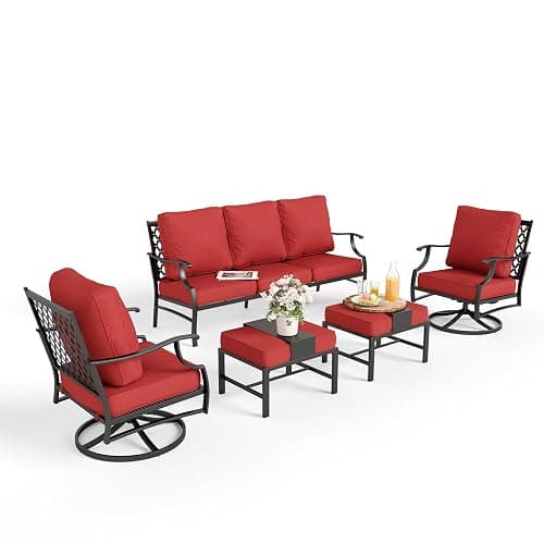 MIXPATIO Patio Furniture Set 5 pcs, Outdoor Patio Furniture, 3-Seat Sofa, 2 Swivel Chairs, 2 Ottomans and 5.75" Extra Thick Cushion, Patio Conversation Set for Garden Backyard Deck,Red thumbnail 9