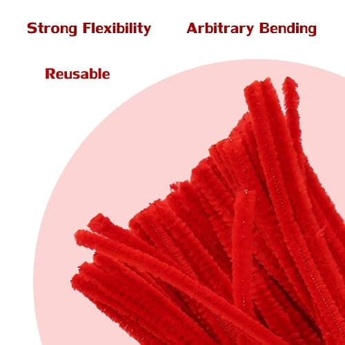 100 Pieces Pipe Cleaners Chenille Stem, Solid Color Pipe Cleaners Set for Pipe Cleaners DIY Arts Crafts Decorations, Chenille Stems Pipe Cleaners (Red) thumbnail 3