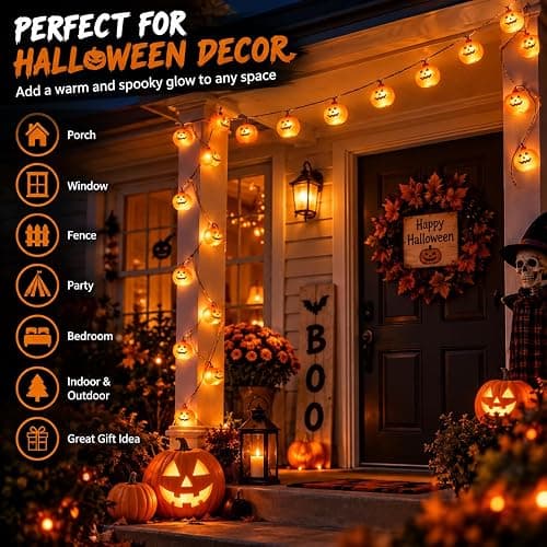 Besitek Halloween Pumpkin String Lights, 20 LED,10FT, Battery Operated | Festive pumpkin string lights create a fun Halloween atmosphere for indoor and outdoor seasonal decorating. thumbnail 7
