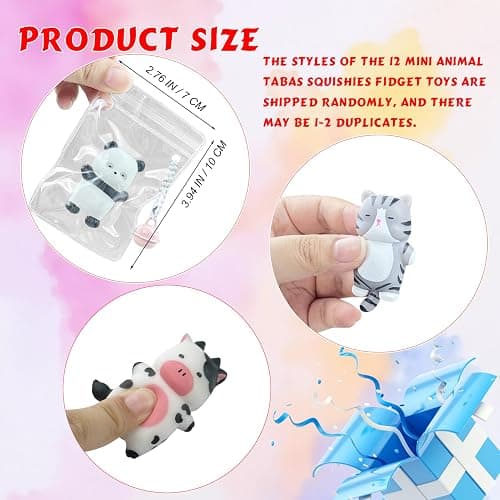 Luckana 12 Pcs Mini Animal Tabas Squishies Fidget Toy with Bell,Cute Stress Relief Squeeze Toys Party Favor Keychain Set Gift,Random Style thumbnail 2