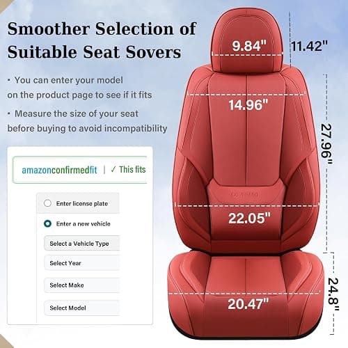 Coverado Car Seat Covers Full Set, Seat Covers for Cars, Red Car Seat Covers Front Seats and Back Car Seat Protector Waterproof, Leather Car Seat Cushion Universal Fit for Most s thumbnail 7