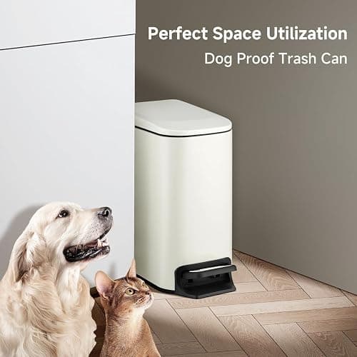 TIPGO Slim Bathroom Trash Can with Lid Soft Close, 6 Liter / 1.6 Gallon Stainless Steel Garbage with Removable Inner Bucket, Small Trash Bins for Bedroom, Office (Cream) thumbnail 6