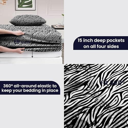 SGI bedding 600 Thread Count 4 Piece 100% Egyptian Cotton Full Size Sheets Set, 15" Deep Pocket Sheet Set, Premium, Breathable, Soft and Hotel-Quality Luxury Sheets - Zebra Print thumbnail 5