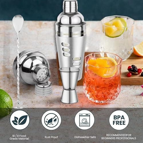 Cocktail Shaker Martini Shaker Set with Recipe, 24 oz Martini Shaker Drink Shaker Drink Mixer Stainless Steel Cocktail Shaker Set Bartender Kit thumbnail 4