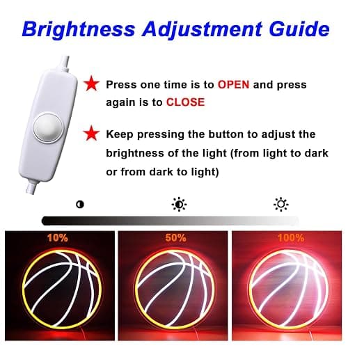 Basketball Neon Sign, 12.6"×12.6" Basketball Led Neon Light for Wall Decor, Powered by USB with Dimmable Switch, Wall Decor Aesthetic for Room Bedroom, Sports Decor thumbnail 6