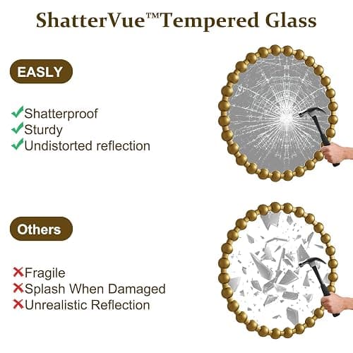Easly Round Mirror for Wall, 24 Inch Gold Beaded Frame Decorative Vanity Mirror, Circle Bathroom Mirror with High-Definition Lense, Modern Wall Decor for Bathroom, Living Room, Bedroom, Entryway thumbnail 7