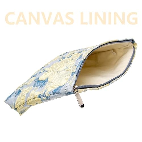 PAZIMIIK Makeup Bag Large Cotton Zipper Pouch for Purse Travel Canvas Make Up Organizer for Women Cosmetic,Brocade Blue - Brocade Blue Flower thumbnail 7