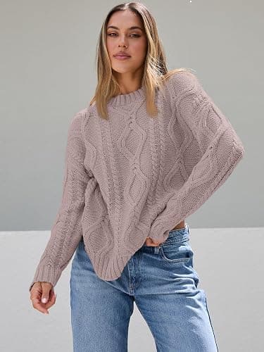 Trendy Queen Women's Oversized Cable Knit Crewneck Sweaters thumbnail 2