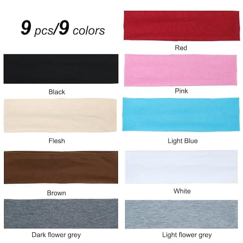 9Pcs Headbands for Women Non Slip Headband, Soft Elastic Hair Bands for Women's Hair, Fashion Cotton Cloth Stretchy Sweat Bands Headbands for Sports, Makeup, Gym, Running, Yoga, Workout (9Colors-B) thumbnail 4