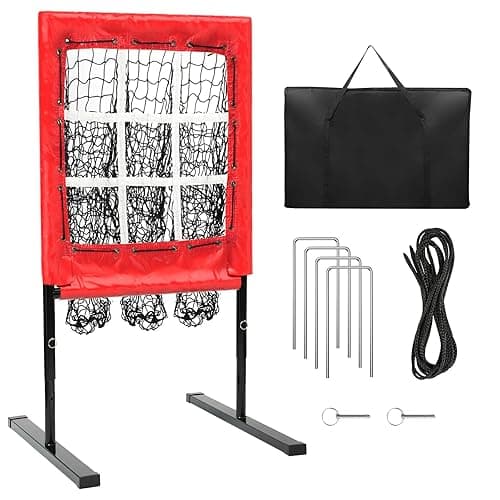 9 Hole Pitching Net, Baseball Pitching Net with Strike Zone, Solid Softball Pitching Net, Adjustable Heights Softball Baseball Training Equipment for Hitting and Pitching