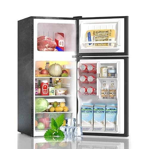 BANGSON 4.0 Cu.Ft Small Refrigerator with Freezer, Small Fridge with Top Freezer, for Apartment, Bedroom, Dorm, and Office, Double Door, Black - 4.0 Cu.Ft - Black(upper freezer) - Image 1