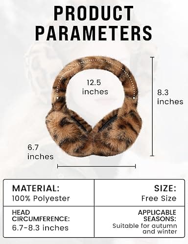 Buauty Womens Leopard Ear Muffs, Soft Winter Ear Covers Foldable Fluffy Ears Headband Warmers for Cold Weather thumbnail 5
