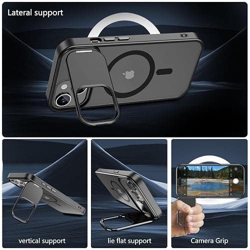 Innaght Magnetic for iPhone 15 Case with Stand,Compatible with MagSafe,Rugged,Heavy Duty,Protective case Kickstand,[Built-in Invisible Stand],Black thumbnail 3
