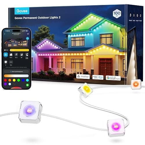 Govee Permanent Outdoor Lights 2, 100ft RGBIC Outdoor Lights with 72 LED Lights, IP67 Waterproof, 100 Scene Modes with 40lm White for Outdoor Decorations, Works with Alexa, Google Assistant, White - Image 1