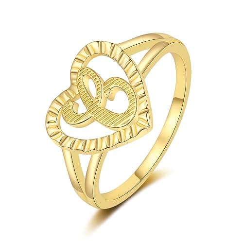 RLMOON Gold Initial Rings for Women Vintage Initial Heart Love Rings Non Tarnish 14K Gold Plated Personalized Carved Letter Statement Stacking Rings Size 6-10 Jewelry Gifts - Gold C - 7 - Image 1