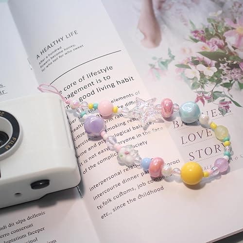ANROFA Cute Digital Camera Wrist Strap,Beaded Phone Charms wristlet Strap,Kawaii Bracelet Wrist Lanyard,Charm Holder for Women thumbnail 5