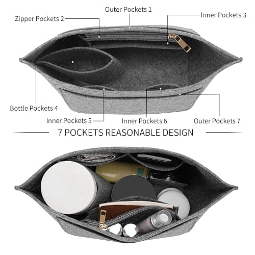 LOUKAYCCI Felt Organizer Compatible with longchamp le pliage L Handbag Insert (Large,Gary) thumbnail 6