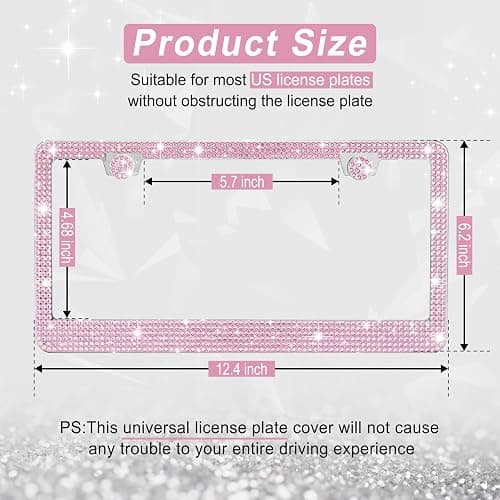 Amiss Bling License Plate Frame for Women, 1Pack Rhinestone Handcrafted Crystal Premium Stainless Steel, Stainless Steel Car Accessories with Diamond Sparkle Glitter Caps (Pink) thumbnail 2