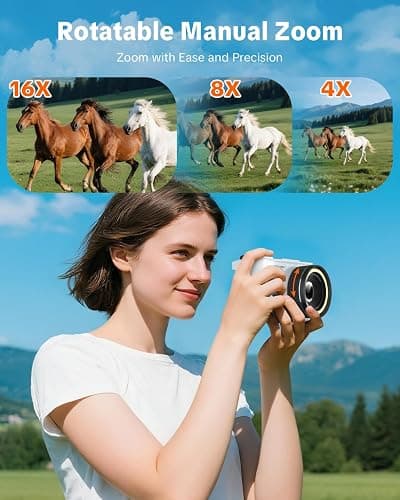 W & O 4K Digital Camera for Photography,Flip Screen Digital Camera for Kids | 64MP Vlogging Camera for YouTube with SD Card,16X Zoom Autofocus,Point and Shoot digital cameras for Teens Beginner,White thumbnail 6