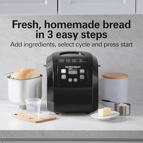 Hamilton Beach Automatic Bread Maker Machine, Digital, Programmable, 12 Settings + Gluten Free, PFAS-Free Nonstick Pan + Kneading Paddle, 2 lb Capacity, Black thumbnail 3