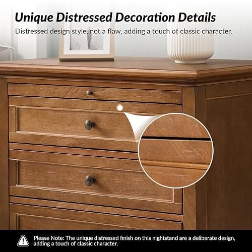 HULALA HOME Farmhouse 3 Drawer Nightstand with Tray, Drawer Organizer with Solid Wood Legs, Nightstand with Charging Station,Acorn thumbnail 9