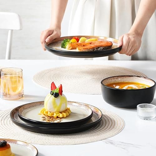 vancasso Plates and Bowls Sets, 24 Pieces Stoneware Dinnerware Sets for 8, Kitchen Dish Set Mircowave and Dishwasher Safe Ceramic Dishware, Light Cream, Series AMBER thumbnail 6