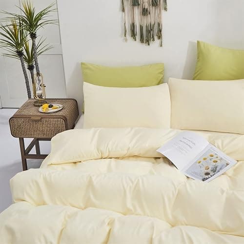 KAREVER Light Yellow Comforter Set Queen Off White Bedding Set Men Beige Breathable Ivory Bedding Set Women Soft Off White Queen Ivory Bedding Comforter Set Queen thumbnail 4