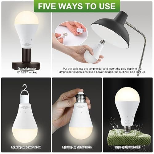 DEBAOBULB 10 Pack Rechargeable Emergency Light Bulbs, Battery Powered Energy Efficient LED Light Bulb 3000K Warm E26 120 Volt 9W 60W Equivalent with 1200mAh for Home Power Outage Camping Hurricane thumbnail 8