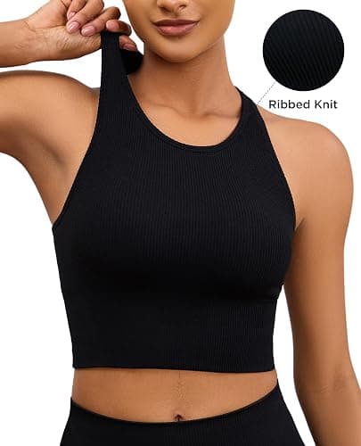 AegisChic Yoga Sports Seamless Bras for Women Longline Tank Top with Built-in Gym Workout Racerback Bra Tops thumbnail 2