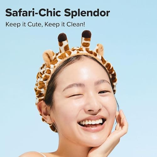 I DEW CARE Face Wash Headband - Giraffe Headband | Adorable Design, Perfect for Cleansing, Bath, Makeup and Spa, 100% Microfiber, Reusable, 1 Count thumbnail 2